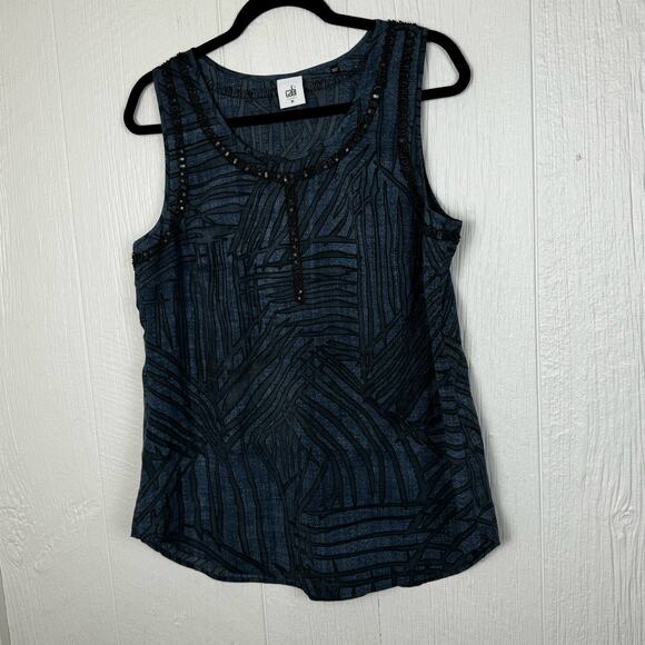 CABI Limited Edition Blue Gray Sequined Beaded Sleeveless Blouse Size Medium - Picture 7 of 7